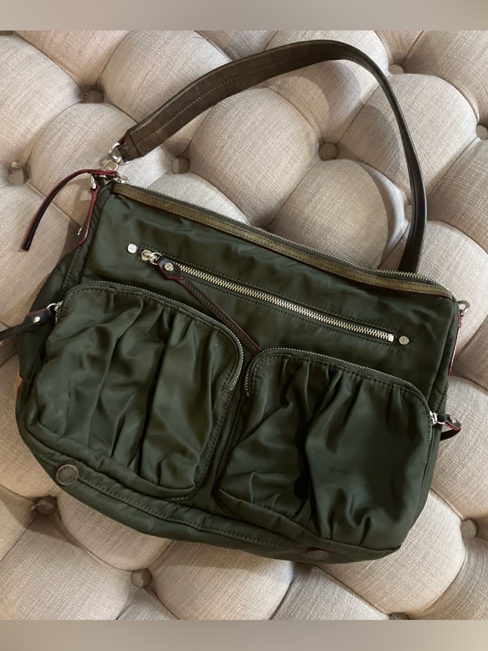 MZ Wallace Olive Green Nylon Crossbody Bag
